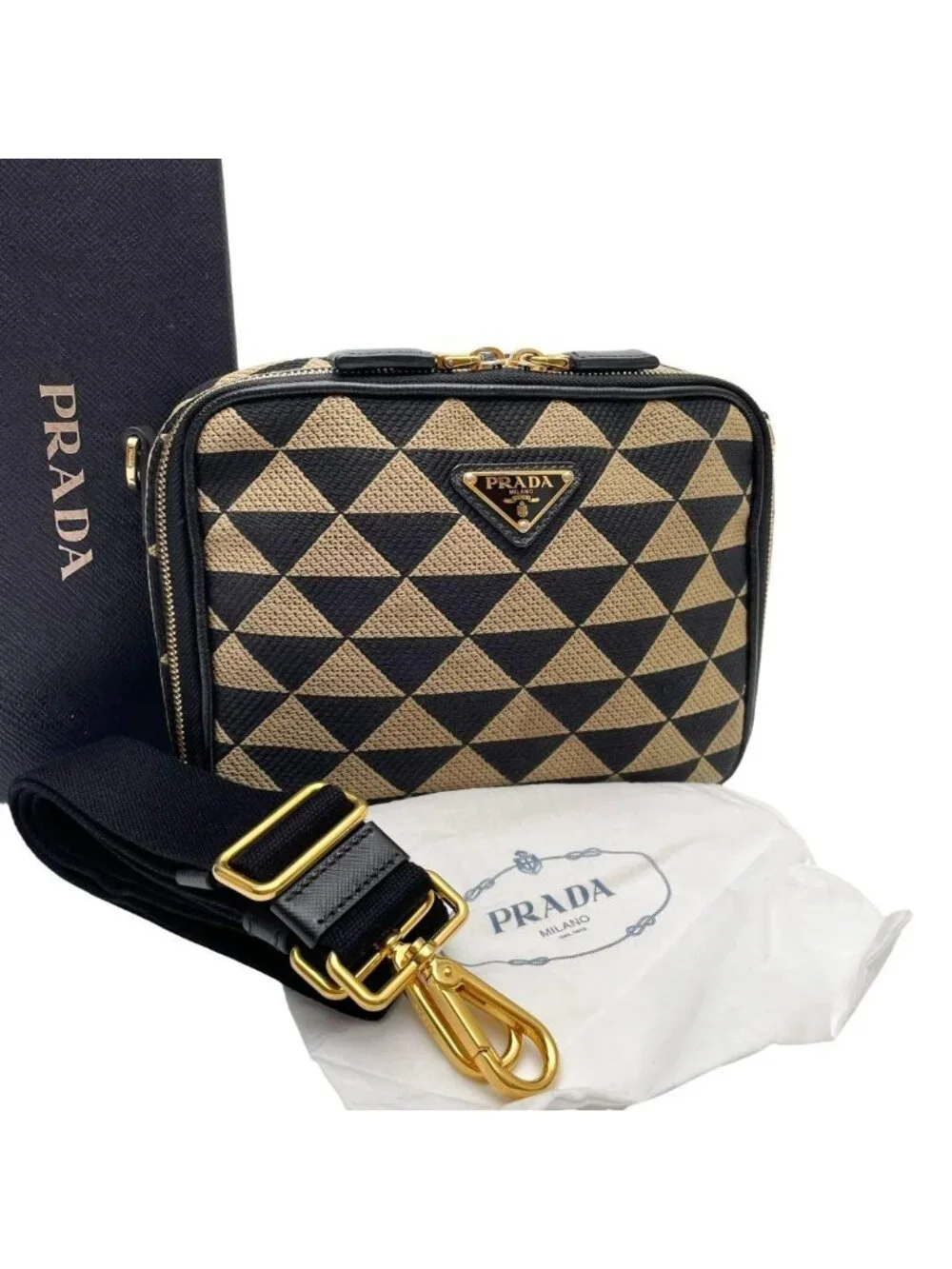 Prada Symbol Canvas Saffiano Brick Shoulder